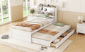 Twin Size Wooden Led Platform Bed With Trundle, With Storage Headboard, With Drawers, White Twin White Plywood