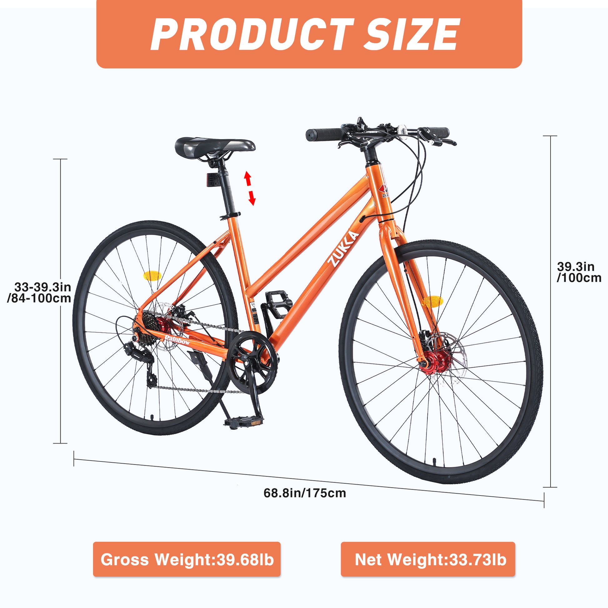 7 Speed Hybrid Bike Disc Brake 700C Road Bike For Men Women'S City Bicycle Cycling Orange Garden & Outdoor Carbon Steel