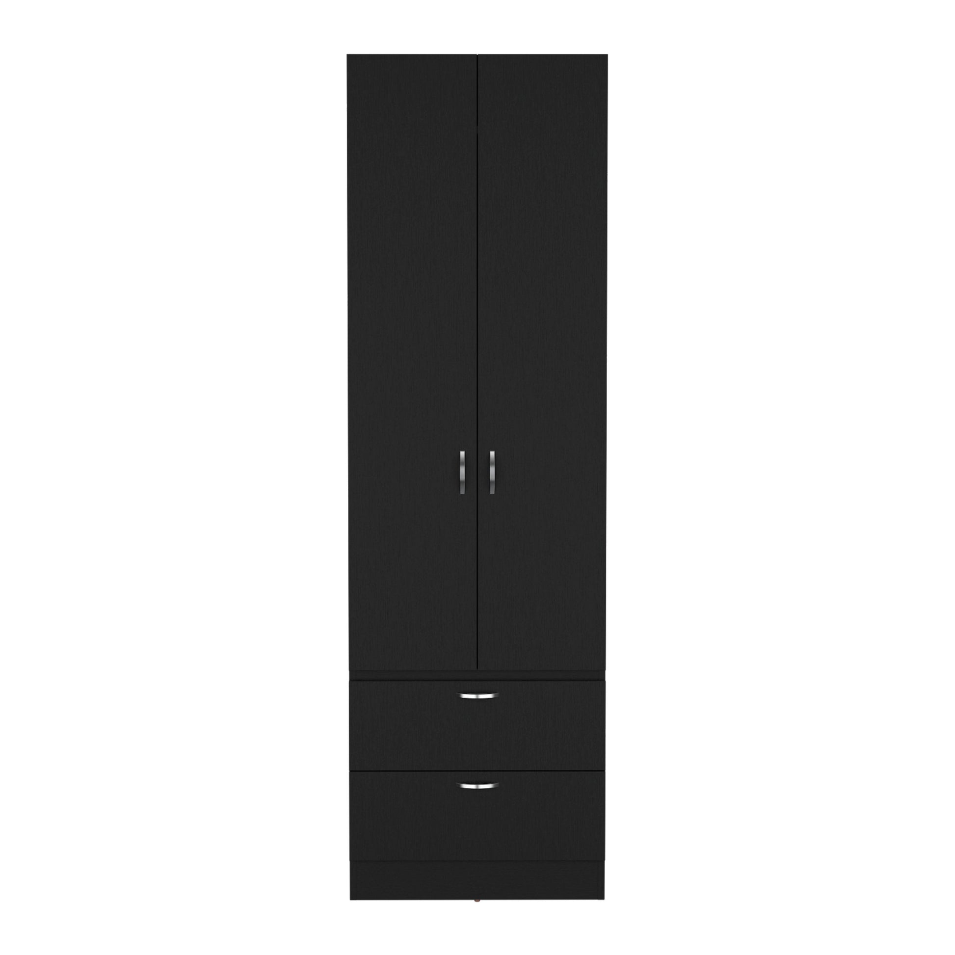 Vico Armoire Wardrove 76" H, Hanging Rod, 2 Drawers, 1 Shelf, Black Black Solid Wood Mdf Engineered Wood