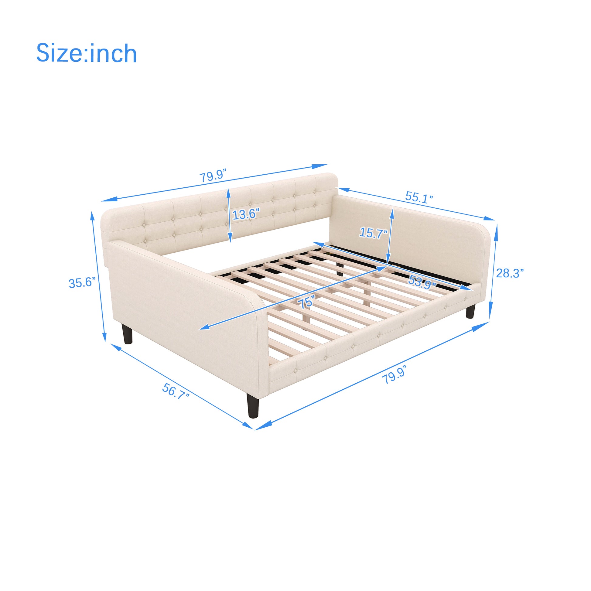 Full Size Upholstered Tufted Daybed With 4 Support Legs, Beige Box Spring Not Required Full Beige Wood Bedroom Daybeds Linen Upholstered