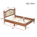 Full Size Wooden Platform Bed With Natural Rattan Headboard, Vintage Bed Frame With Wooden Slat Support, Walnut Box Spring Not Required Full Walnut Wood