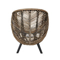 27 Inch Accent Chair, Rattan Frame, Curved Round Silhouette, Brown, Black Brown Black Wood