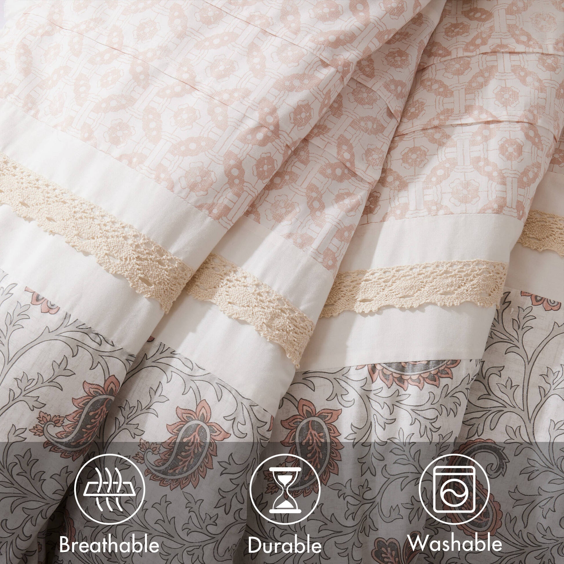 9 Piece Cotton Percale Comforter Set Blush Queen Queen Blush Polyester