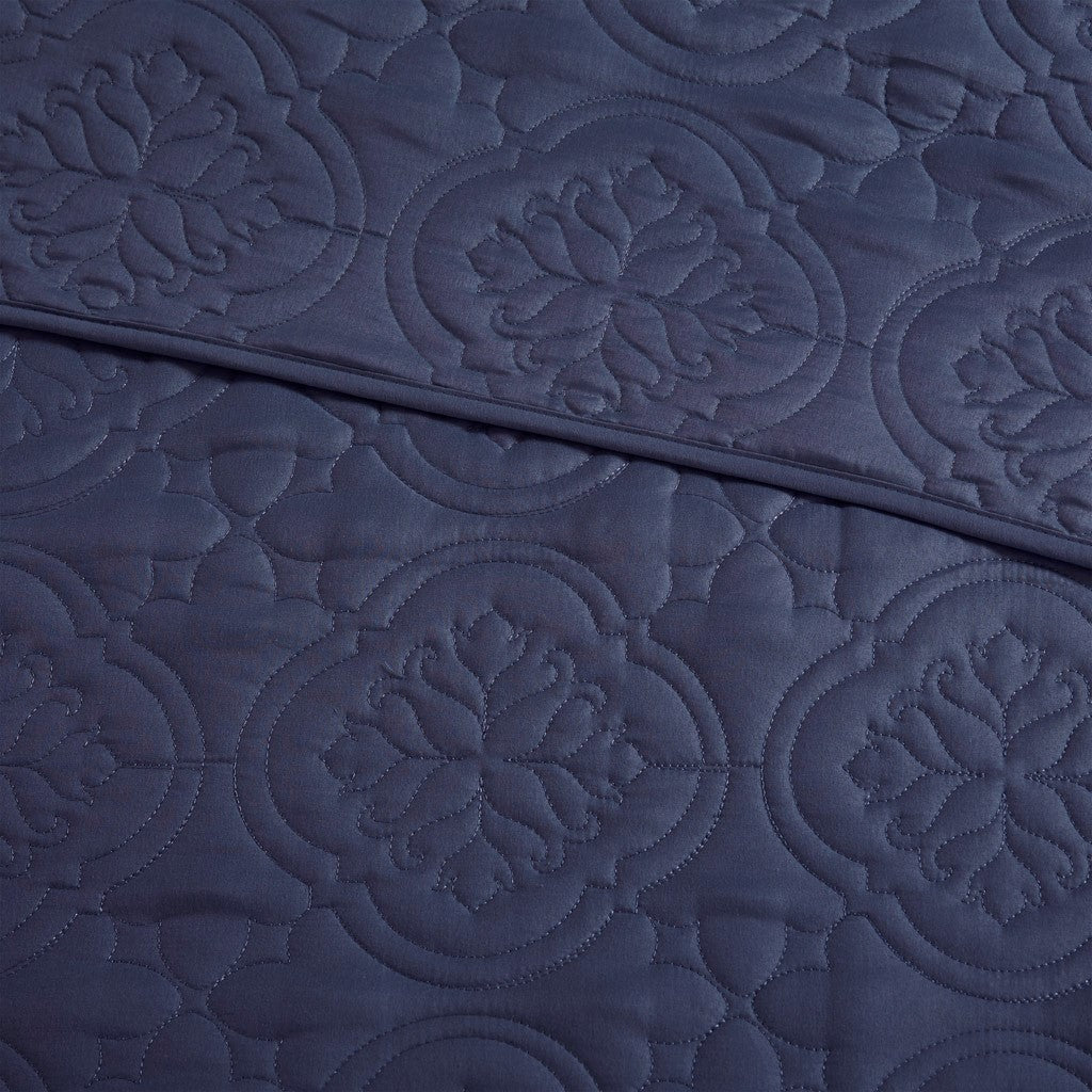 3 Piece Reversible Bedspread Set Navy King Cal King King Navy Polyester