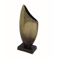 15 Inch Decorative Vase, Aluminum, Vertical Ribbing, Gold And Jet Black Gold Black Aluminium