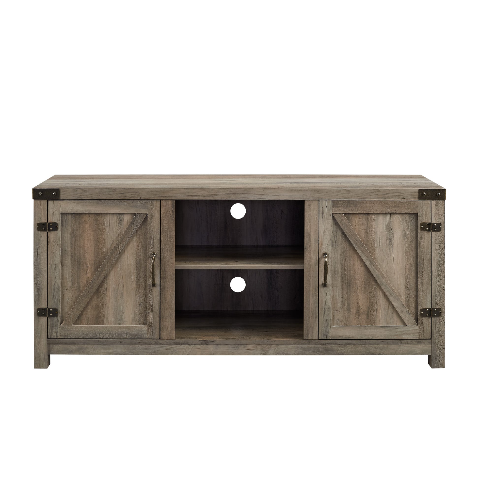 Farmhouse Barn Door Tv Stand For Tvs Up To 65" Grey Wash Gray Wash Mdf