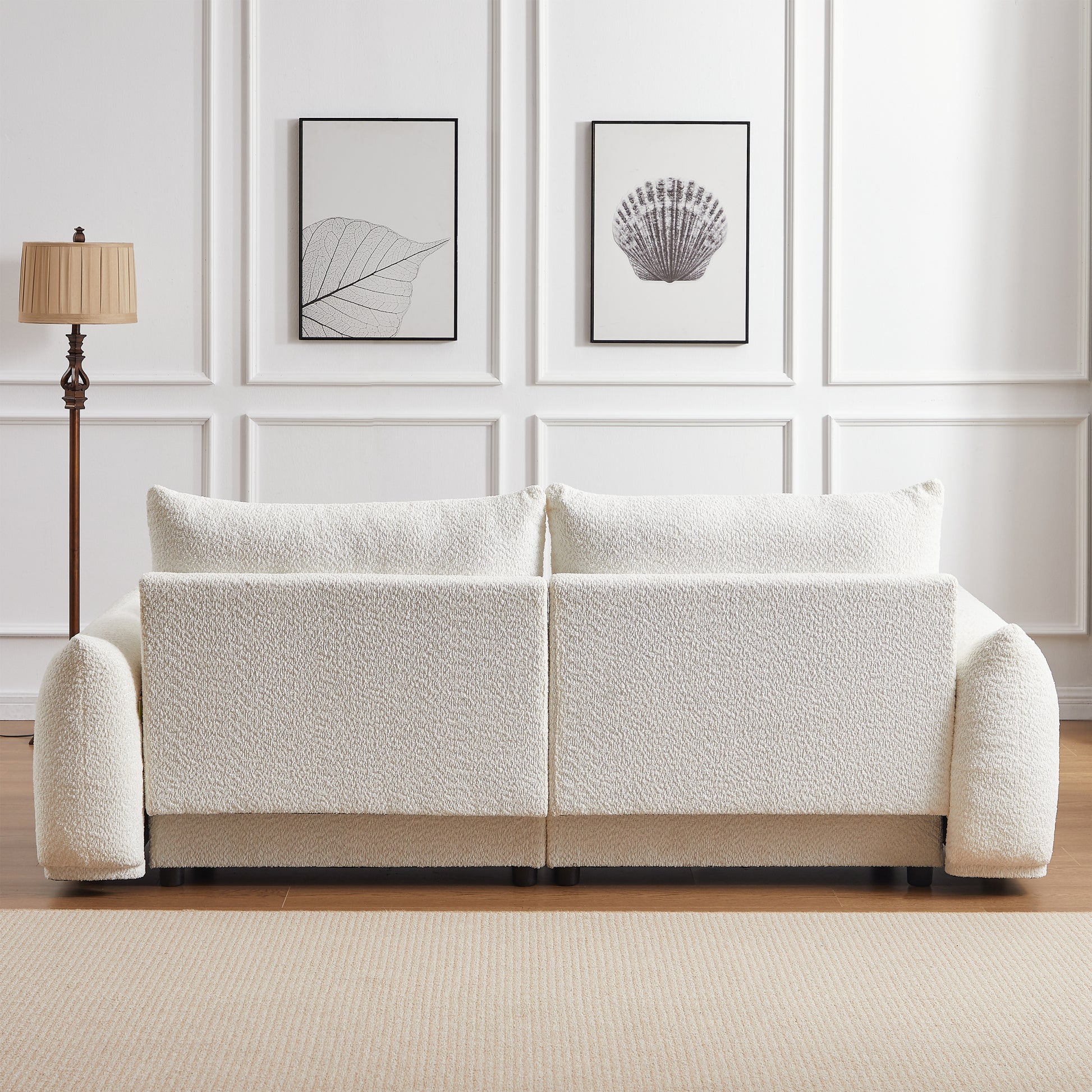 Lamb'S Wool 2 Seater Cushion Sofa 90'' Comfortable Sofa For Living Room Bedroom And Other Casual Spaces Lamb'S Wool Sofa With 2 Cushions And 2 Ball Pillows. Beige Beige Foam Fabric 2 Seat