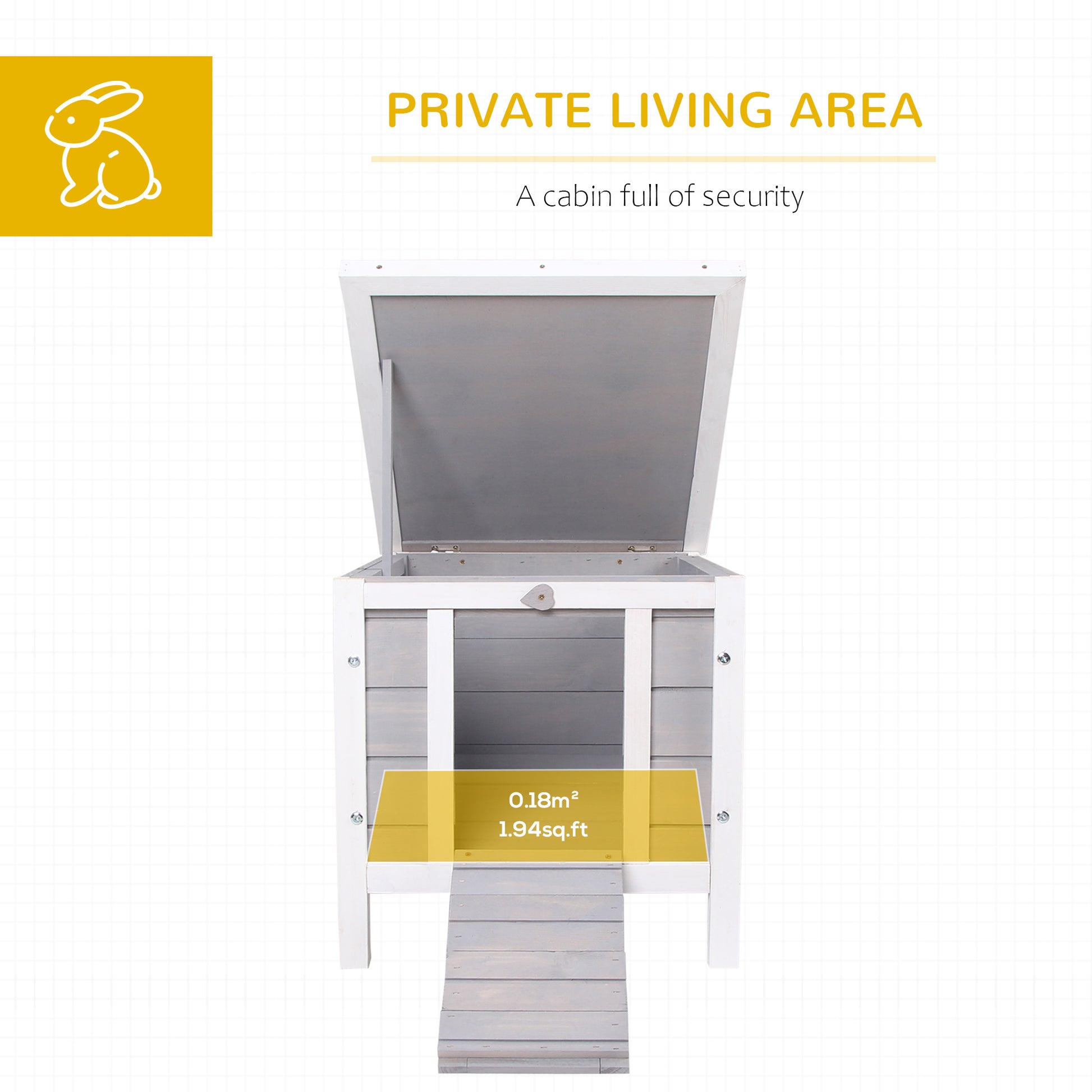 Pawhut Small Wooden Rabbit Hutch, Bunny Guinea Pig Cage, With Openable & Waterproof Roof, Gray Gray Wood