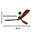 60 Inch 3 Solid Wood Blade Dc Motor Ceiling Fan Decorate For The Living Room With Light Black Metal & Wood