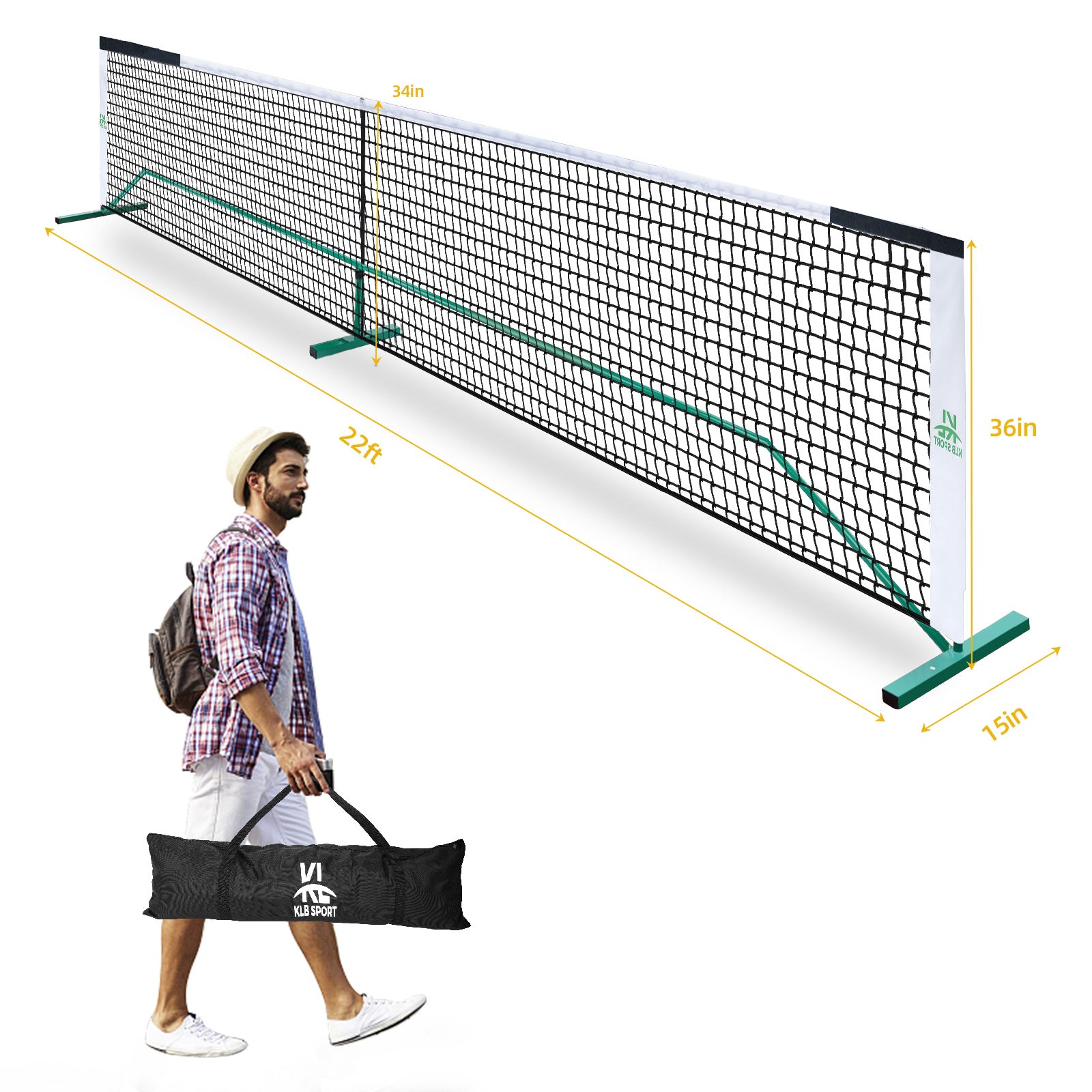 22 Ft Pickleball Net, Steady Metal Frame,Easy Setup For All Weather Resistant Play In Backyards,Outdoor Indoor Driveways And Garages Black White Iron