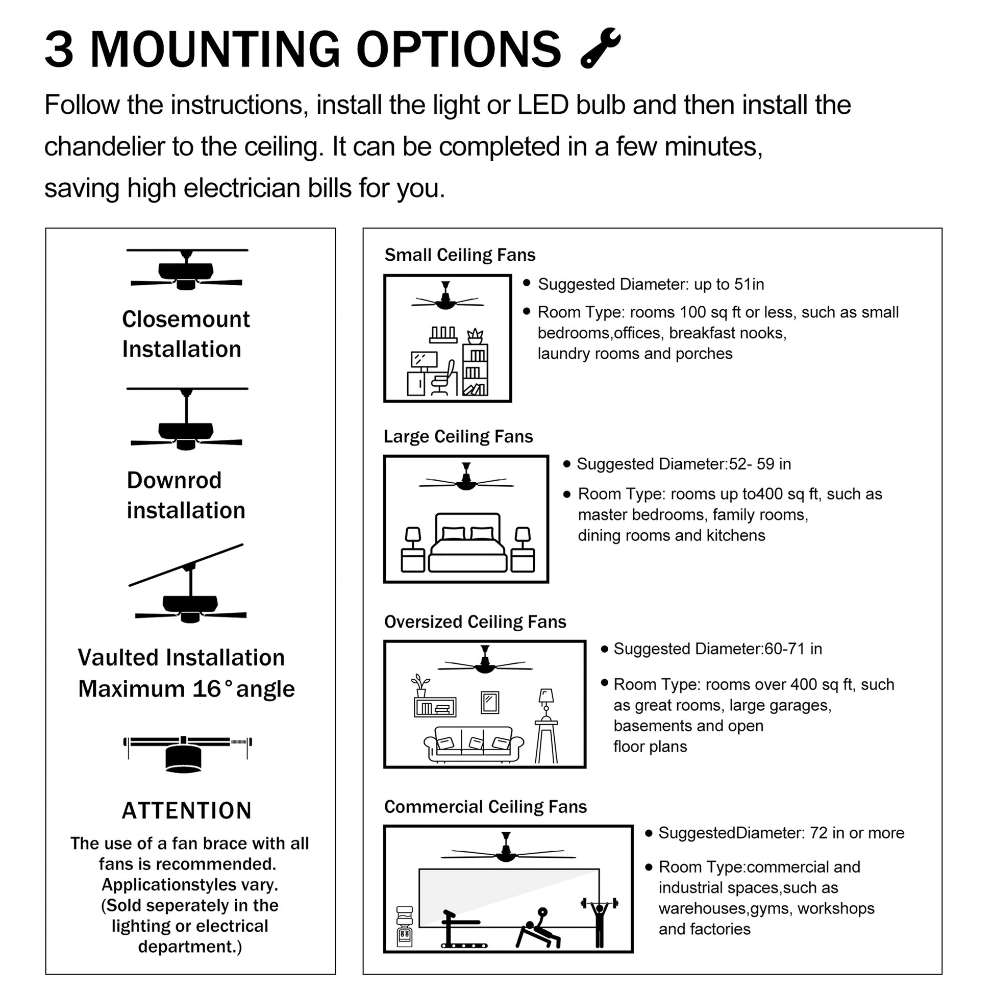 Dia 26.8 Inch Chandelier Ceiling Fan ,Crystal Shade Ceiling Fan With Remote Control,3 Abs Blade 4 Light No Include Bulb Rustic Brown American Design,American Traditional,Classic,Contemporary,Farmhouse Abs Metal