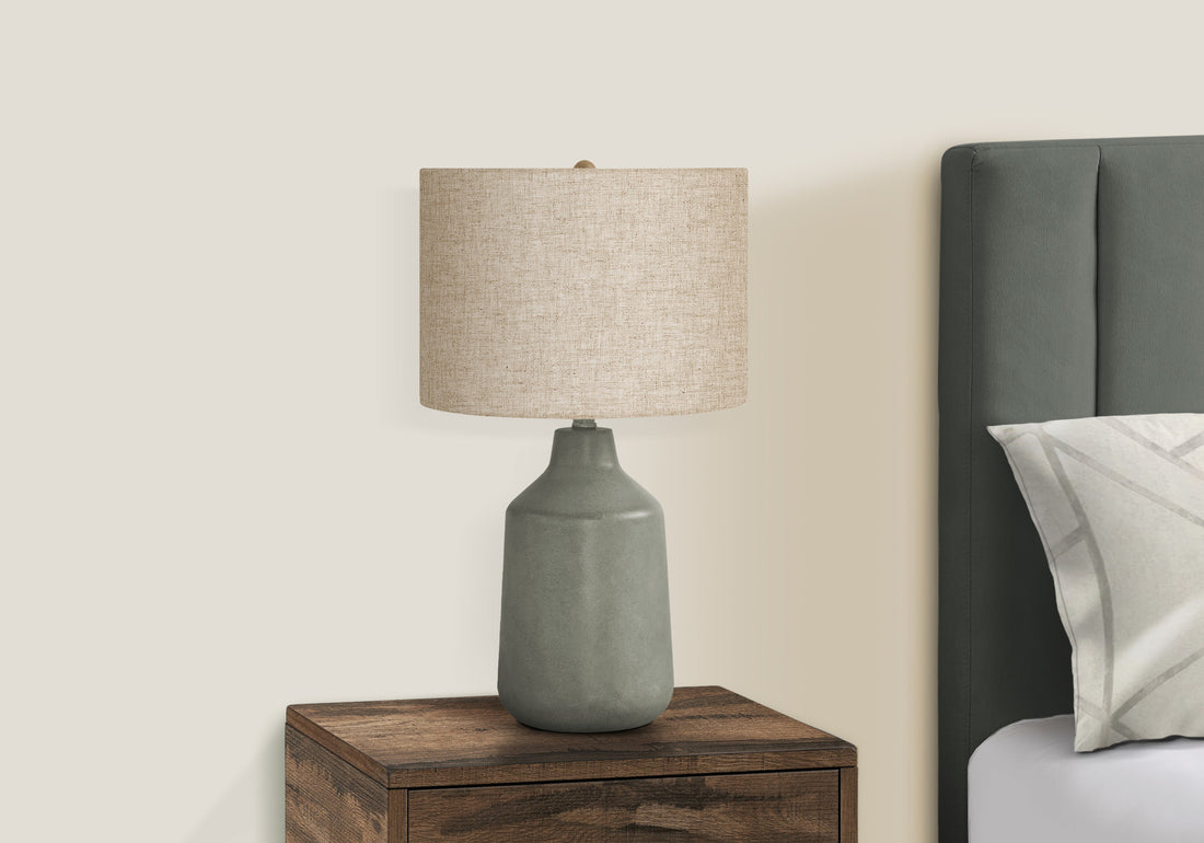 Lighting, 24"H, Table Lamp, Grey Concrete, Beige Shade, Contemporary Grey Concrete