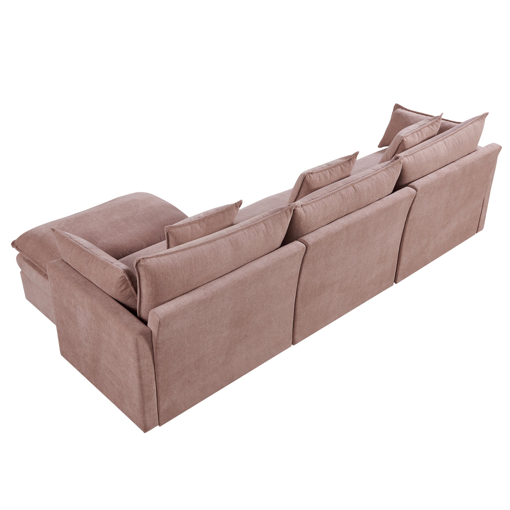 108.66"Modern Chenille L Shaped Sectional Sofa With Convertible Chaise, Comfy Cloud Couch Deep Sectional Sofa With Ottomans For Living Room Pink Wood Foam Chenille 3 Seat