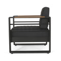 Outdoor Club Chair, Black Natural Dark Gray Black Metal & Wood