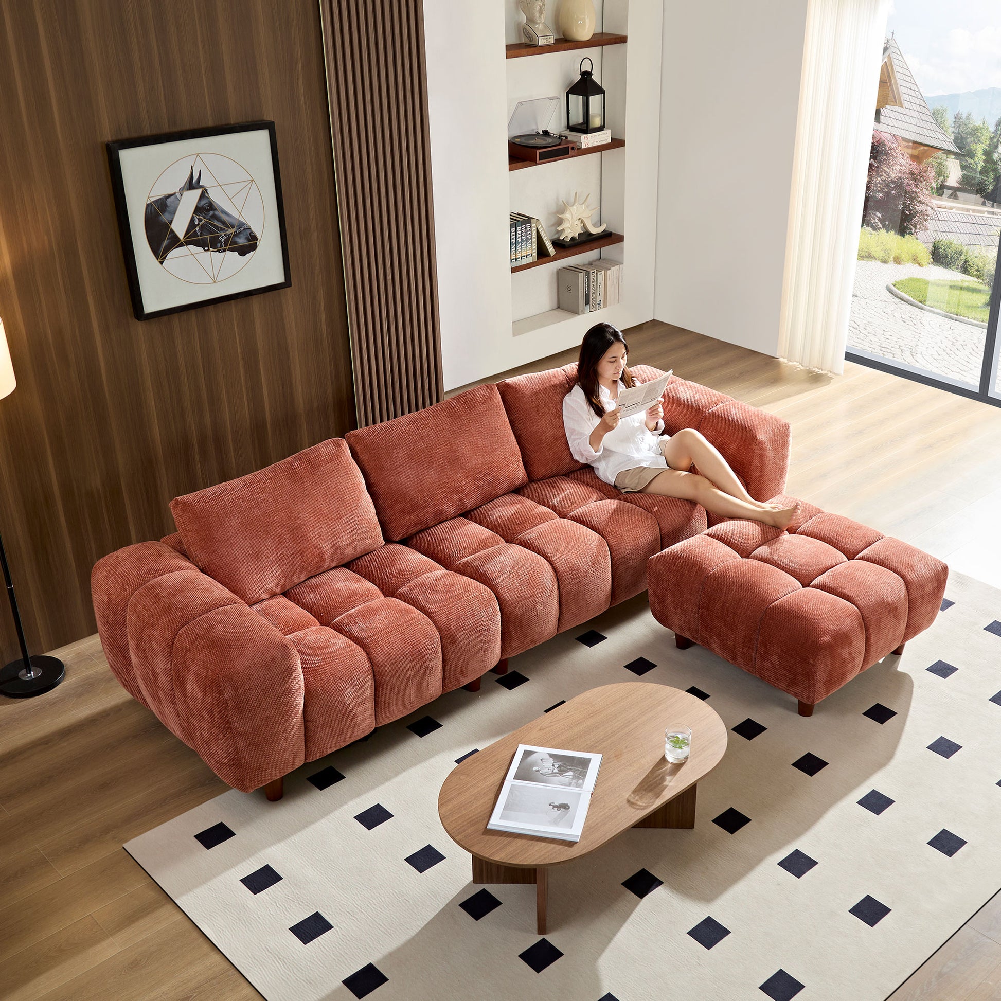 Convertible Sectional Sofa Couch, More Comfy L Shaped Sofa With Fabric Couch,Modern Design Marshmallow Sofa For Living Room And Office,Caramel Without Ottman Caramel Wood Fabric 3 Seat