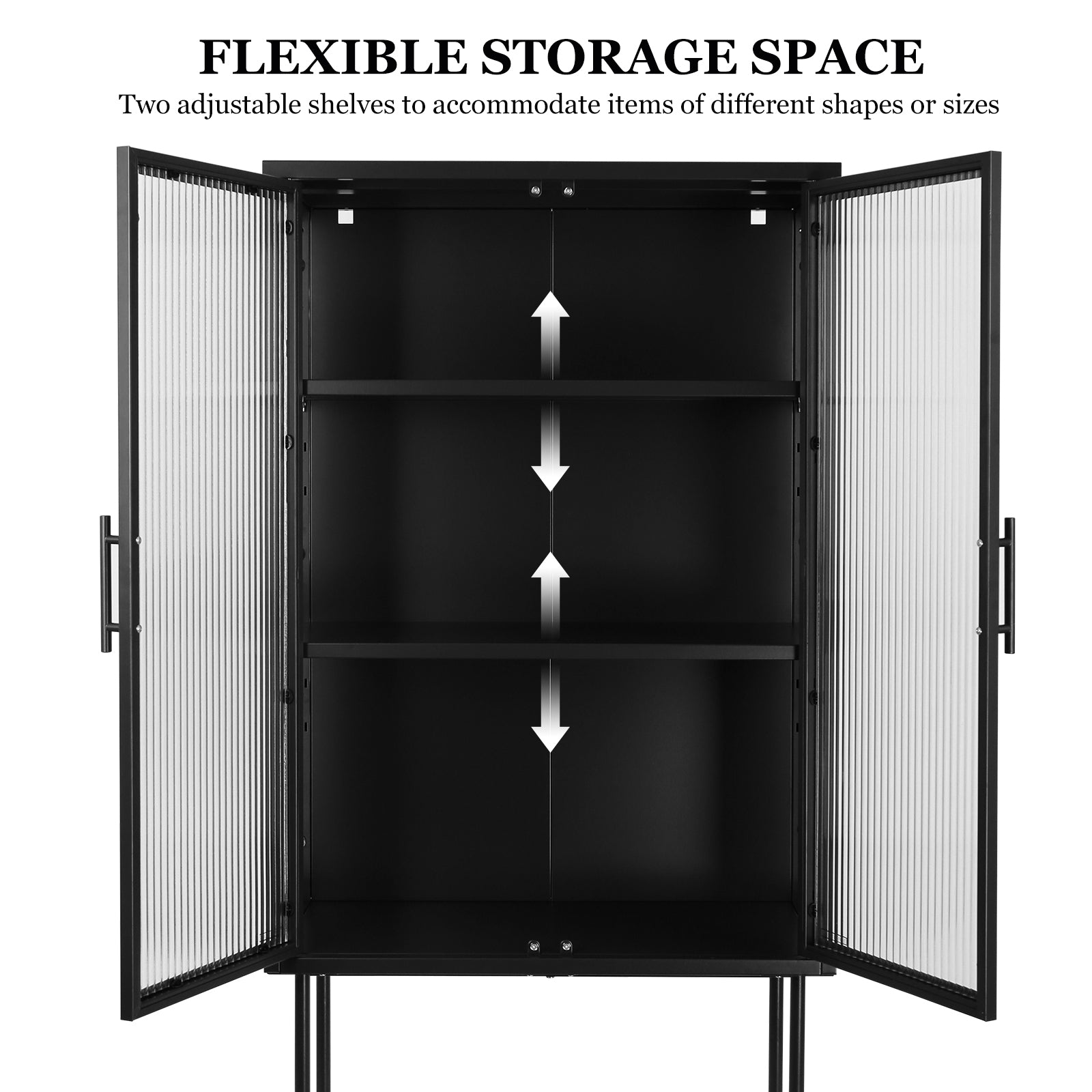 Elegant Floor Cabinet With 2 Tampered Glass Doors Living Room Display Cabinet With Adjustable Shelves Anti Tip Dust Free Easy Assembly Black Color Black Steel