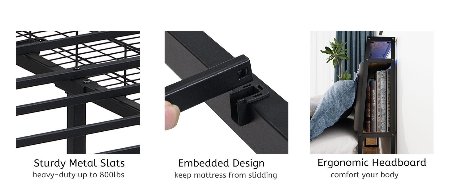 Queen Bed Frame With Storage, Ergonomic Headboard, Bed Frame With 2 Storage Drawers, Built In Charging Station & Led, Outlets & Usb, Queen Size, Noise Free, No Box Spring Needed, Rustic Brown Box Spring Not Required Queen Rustic Brown Metal Brown Bedroom