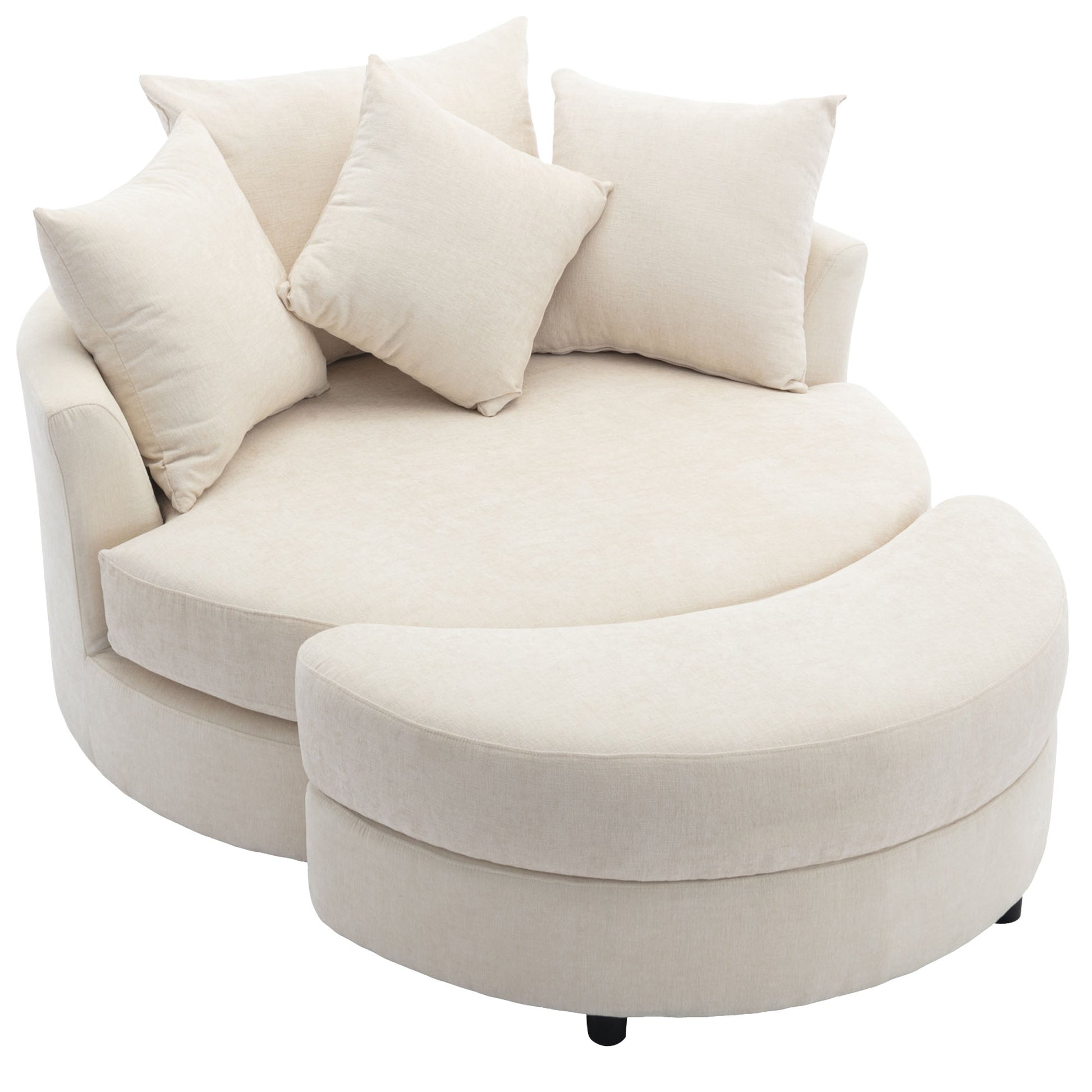Orisfur. 360 Swivel Accent Barrel Chair With Storage Ottoman & 4 Pillows, Modern Chenille Leisure Chair Round Accent For Living Room, Cream Cream Foam Chenille