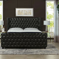 Brooklyn King Tufted Panel Bed Headboard And Footboard Set, Vintage Black Brown Faux Leather Box Spring Required King Black Vintage Wood Foam Faux Leather Faux Leather