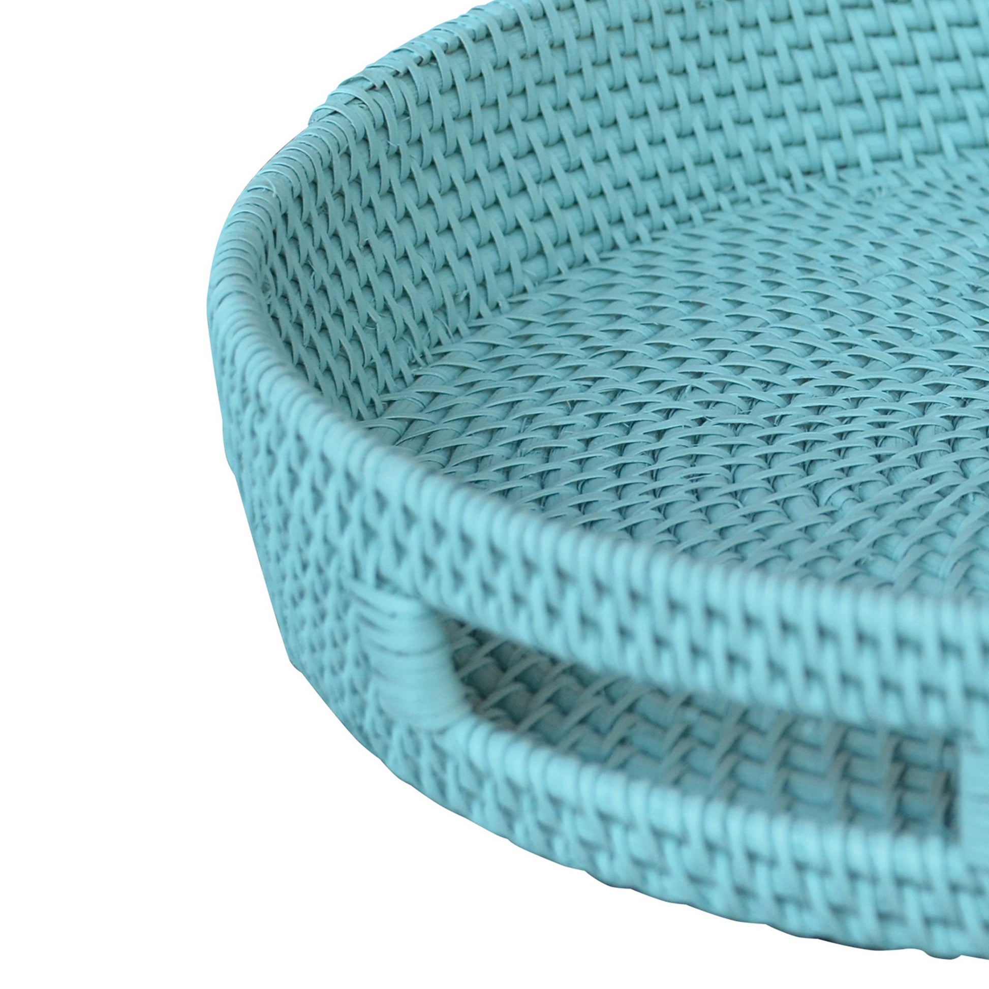 Handcrafted Rattan Lombok Coast Tray In Round Shape, Blue Blue Rattan