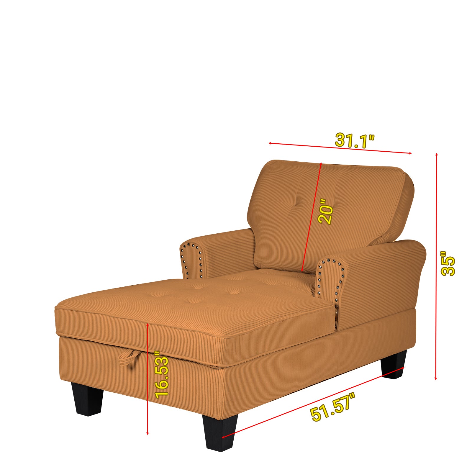 Chaise Lounge Indoor Sleeper Sofa Bed Chair Upholstered Lounge Chair For Bedroom Living Room With Rivets Brown Brown Corduroy