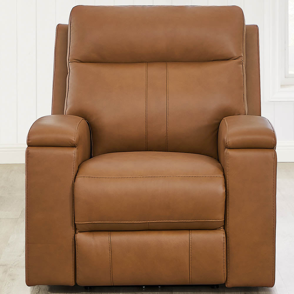 Venice Power Headrest Zero Gravity Recliner Brown Genuine Leather Wood Primary Living Space Tight Back Mid Century Modern Eucalyptus Memory Foam Leather