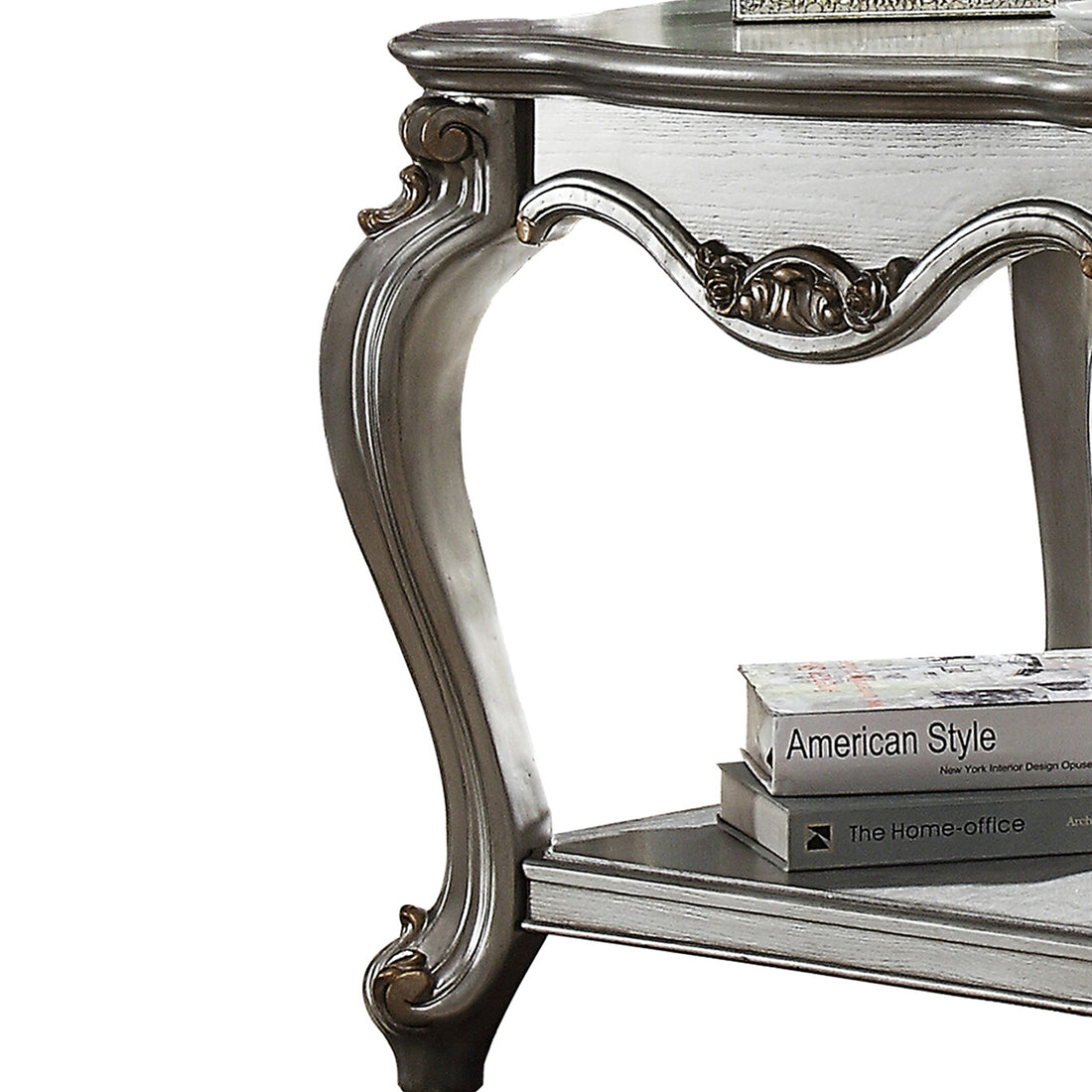 Antique Platinum 1 Shelf End Table Silver Primary Living Space Traditional Shelves Square Wood