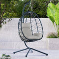Egg Chair With Stand Indoor Outdoor Swing Chair Patio Wicker Hanging Egg Chair Hanging Basket Chair Hammock Chair With Stand For Bedroom Living Room Balcony Yes Sectional Light Gray Water Resistant