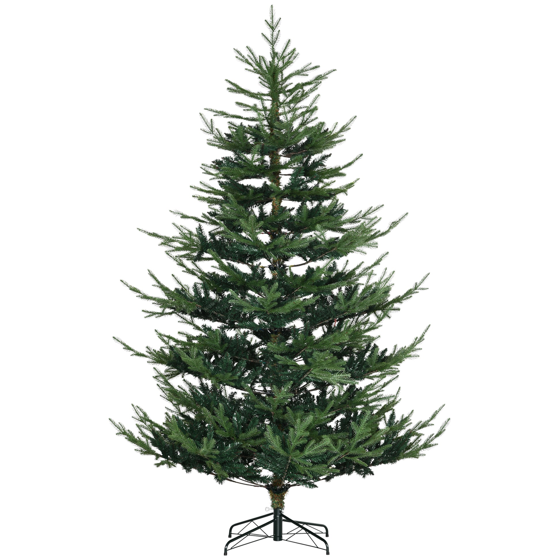 Homcom 7.5 Foot Artificial Christmas Tree, Pine Hinged Xmas Tree With 1218 Realistic Branches, Steel Base, Auto Open, Green Green Plastic