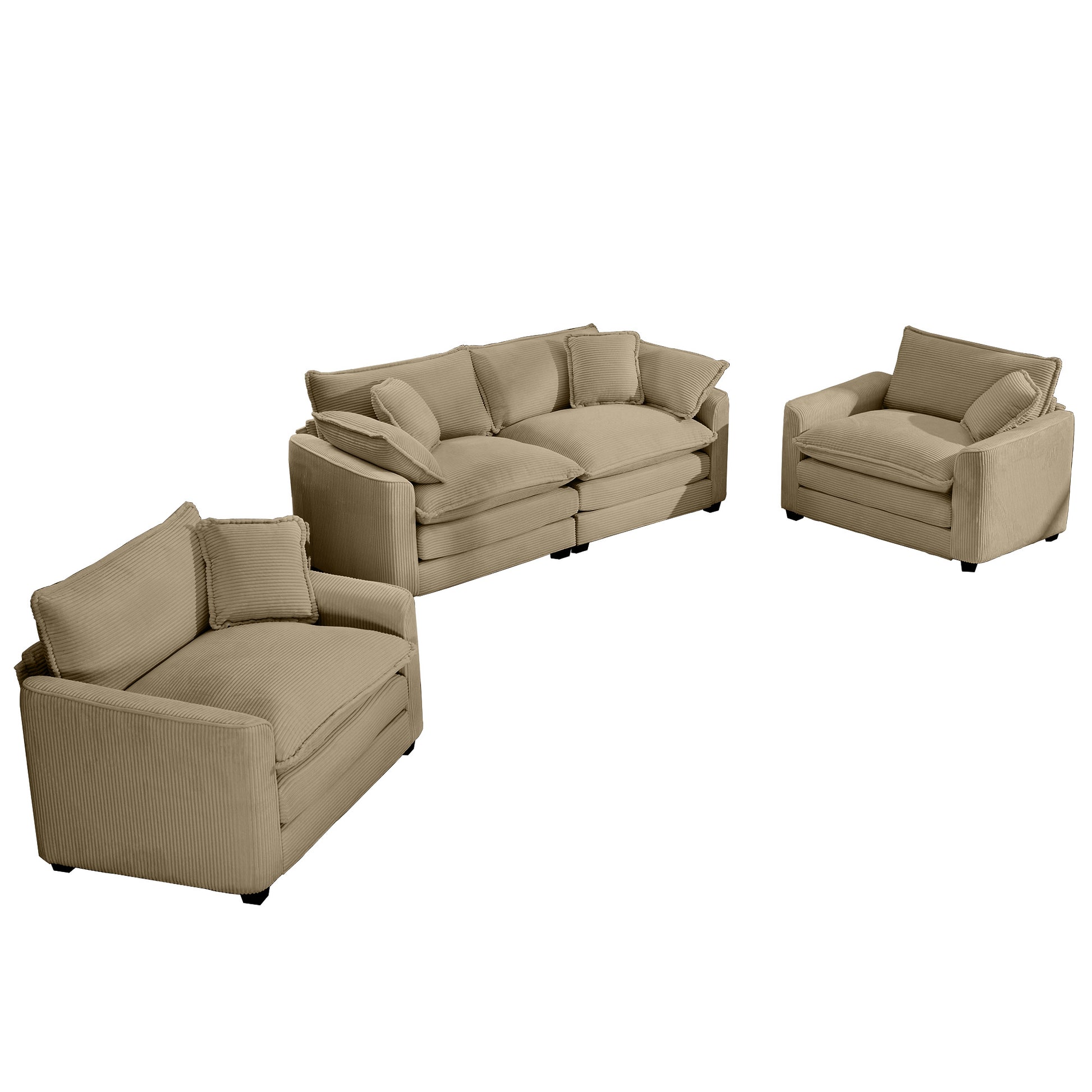 Warm And Cozy Sofa Set With Soft Cushions And Pillows, Home Theater Style Sofa Set Consisting Of One 2 Seater Sofas And Two Single Sofa In Tan Corduroy Fabric Tan Corduroy 4 Seat