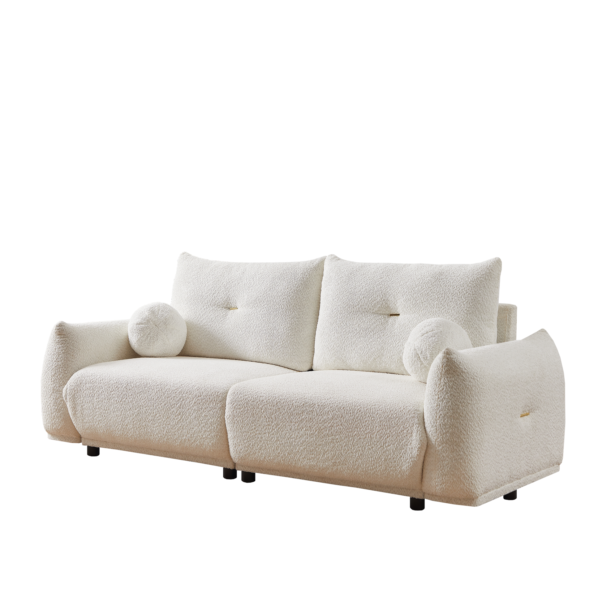 Lamb'S Wool 2 Seater Cushion Sofa 90'' Comfortable Sofa For Living Room Bedroom And Other Casual Spaces Lamb'S Wool Sofa With 2 Cushions And 2 Ball Pillows. Beige Beige Foam Fabric 2 Seat