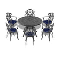 Cushions In Random Colors 7 Piece Set Of Cast Aluminum Patio Furniture With Cushions Yes Dining Set Black Seats 6 Rust Resistant Frame Water Resistant Cushion Garden & Outdoor Complete Patio Sets Aluminium