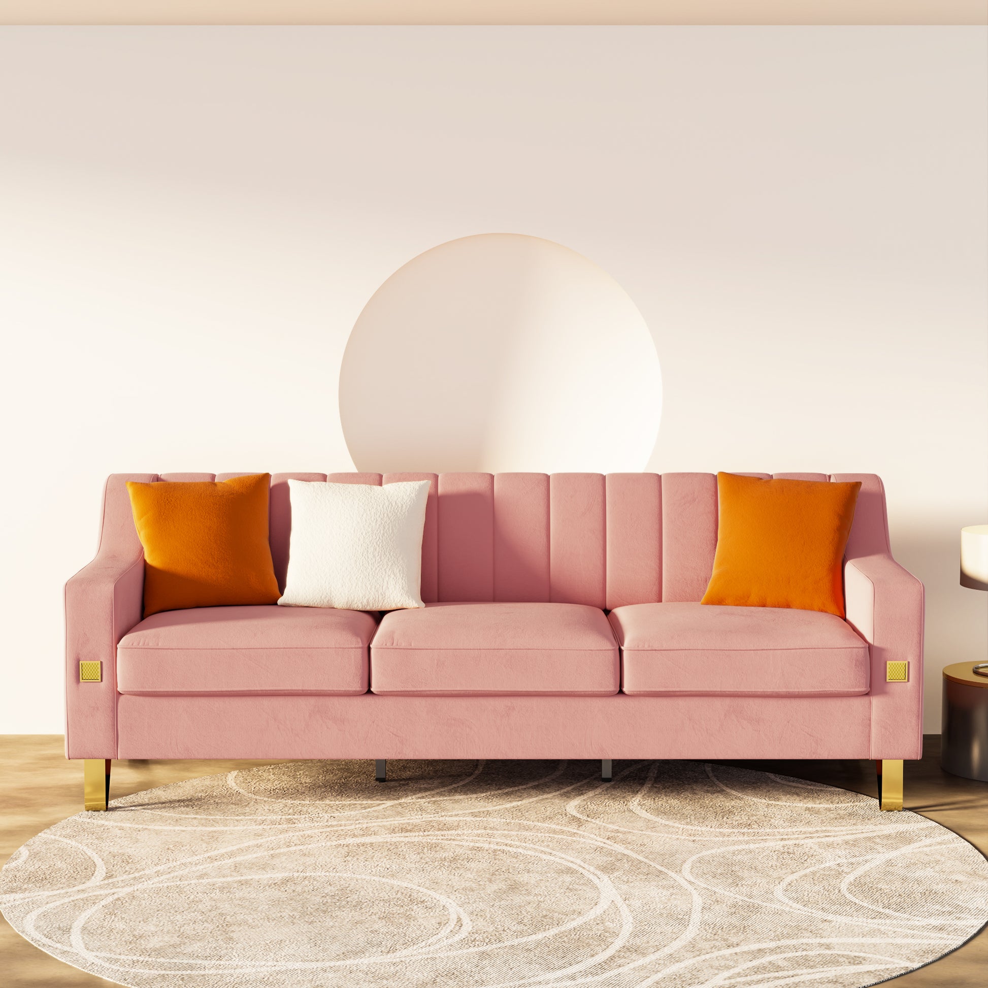 Fx P85 3S Pk 3 Seats Sofa Luxury Pink Velvet Sofa With Gold Accents Modern 3 Seat Couch With Plush Cushions, Perfect For Living Room And Office Decor Temu Suitable Pink Velvet 3 Seat
