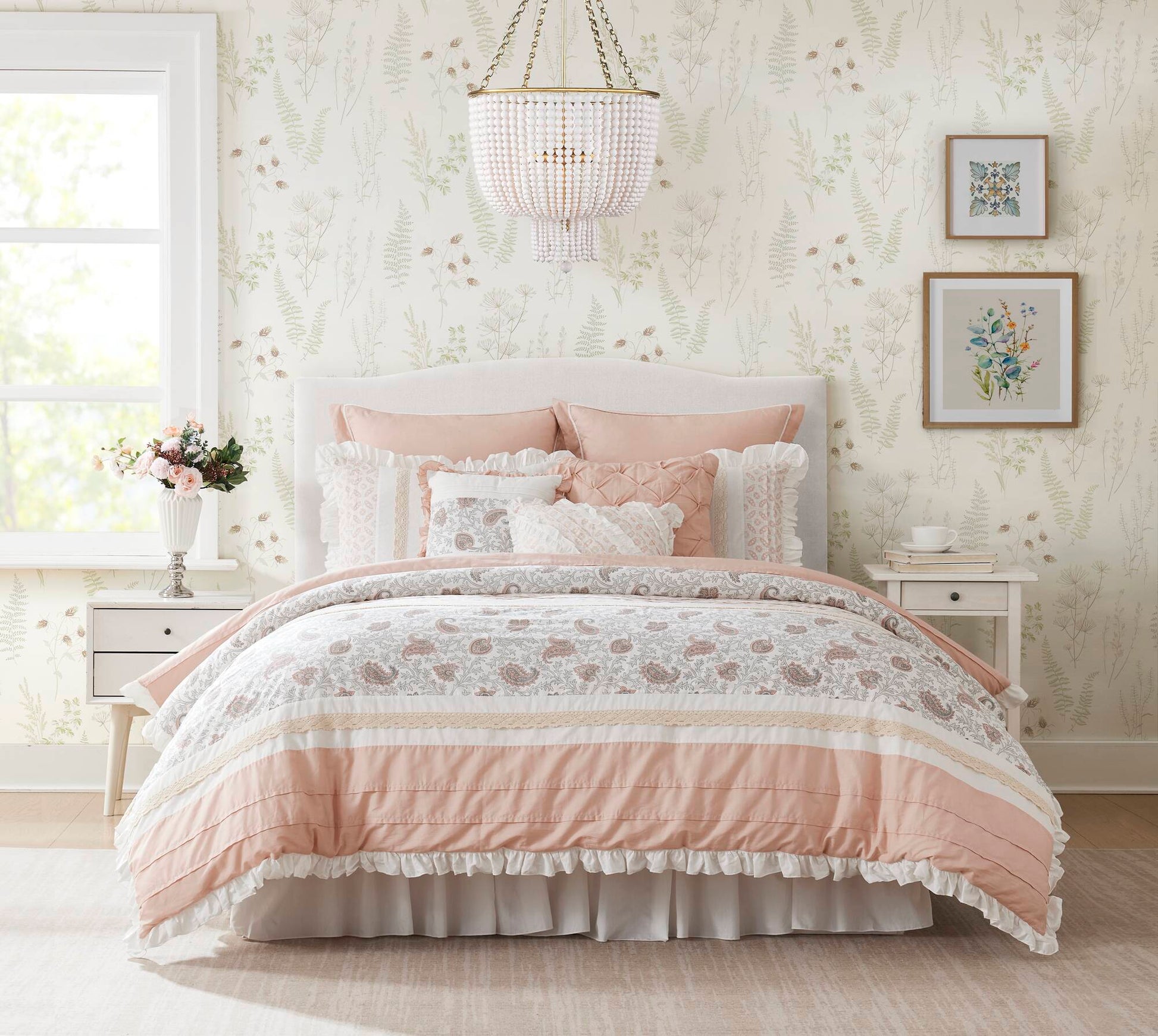 9 Piece Cotton Percale Comforter Set Blush Queen Queen Blush Polyester