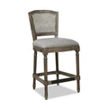 Triomphe Rattan Wicker High Back Armless Counter Bar Stool, Heathered Grey Linen Gray Foam Wood Fabric Rattan