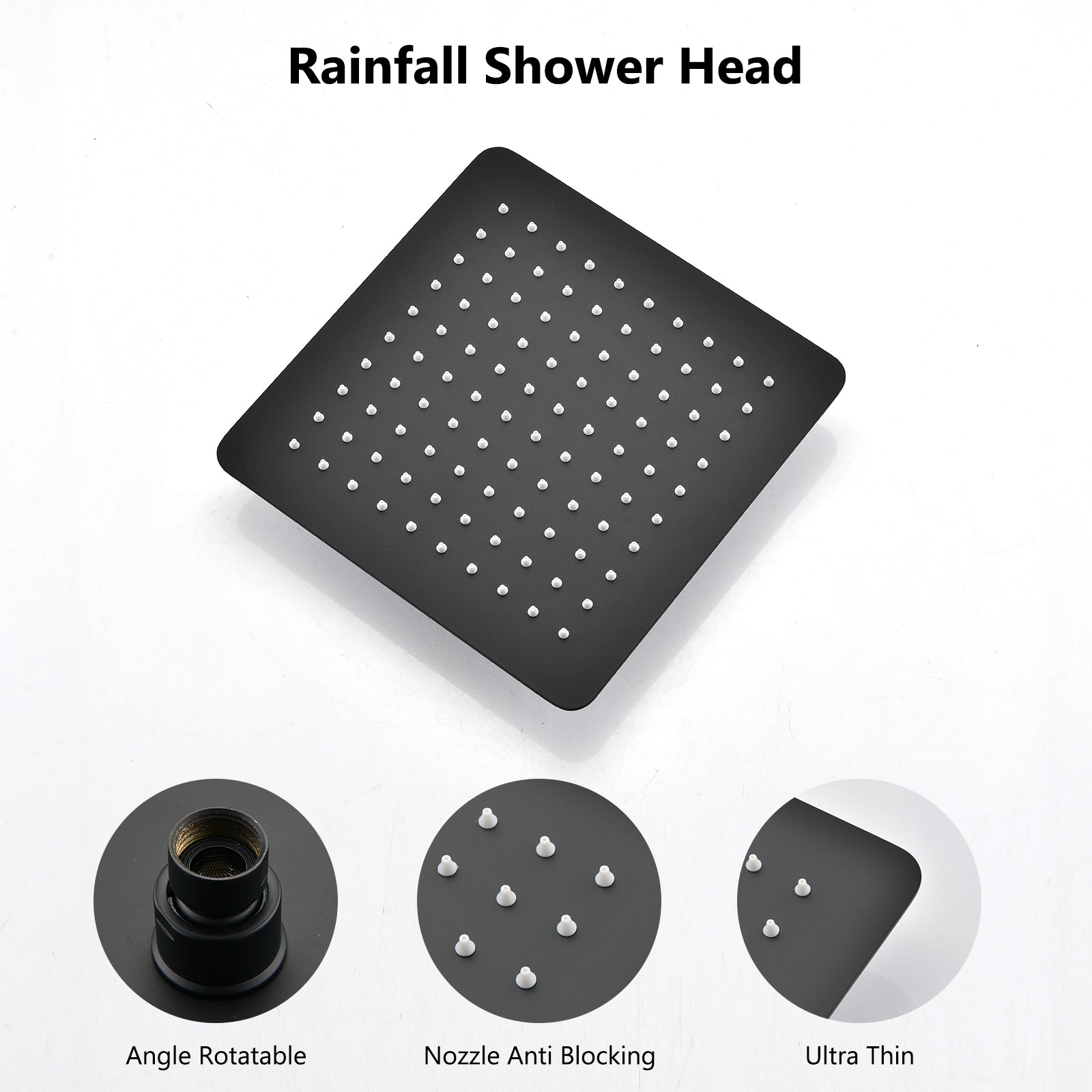 10" Matte Black Rainfall Shower Head And Handheld Combo With 11" Extension Arm, 6 Spray Modes Matte Black Stainless Steel