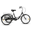 Adult Tricycles, 1 Speed Adult Trikes 24 Inch 3 Wheel Bikes, Three Wheeled Bicycles Cruise Trike With Shopping Basket For Seniors, Women, Men Black Carbon Steel