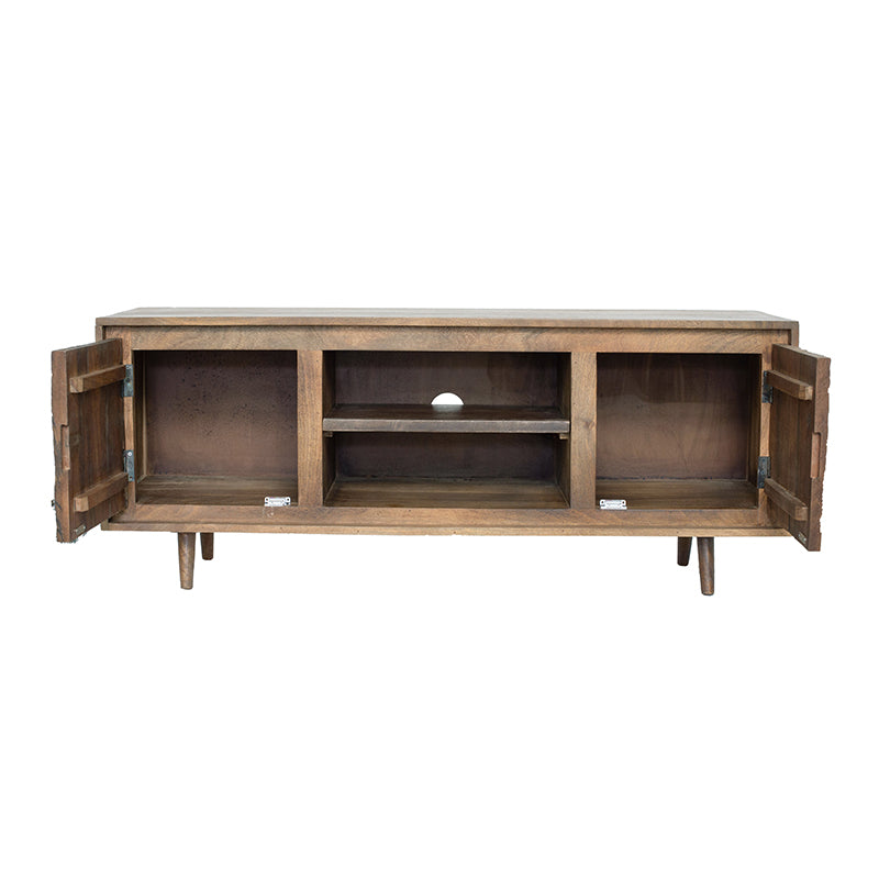 55X16X22.5" Tv Cabinet With Recycle Wood 2 Door Brown Wood