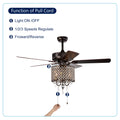 52'' Classical Crystal Ceiling Fan Lamp,3 Speed5 Reversible Blades For Living Room, Dining Room, Bedroom, Family Room, Rustic Bronze ,3Pcs*E12 No Include Bulb Hand Pull Chain Rustic Brown American Traditional,Antique,Classic,Contemporary Crystal Metal