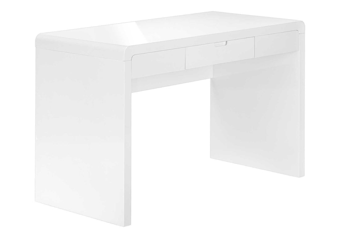 Computer Desk, Home Office, Laptop, Storage Drawers, 48"L, Work, Glossy White Laminate, Contemporary, Modern White Mdf