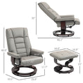 Homcom Recliner With Ottoman, Swivel Recliner Chair And Ottoman, Faux Leather Reclining Chair With High Back And Wood Frame For Living Room, Bedroom, Gray Gray Faux Leather