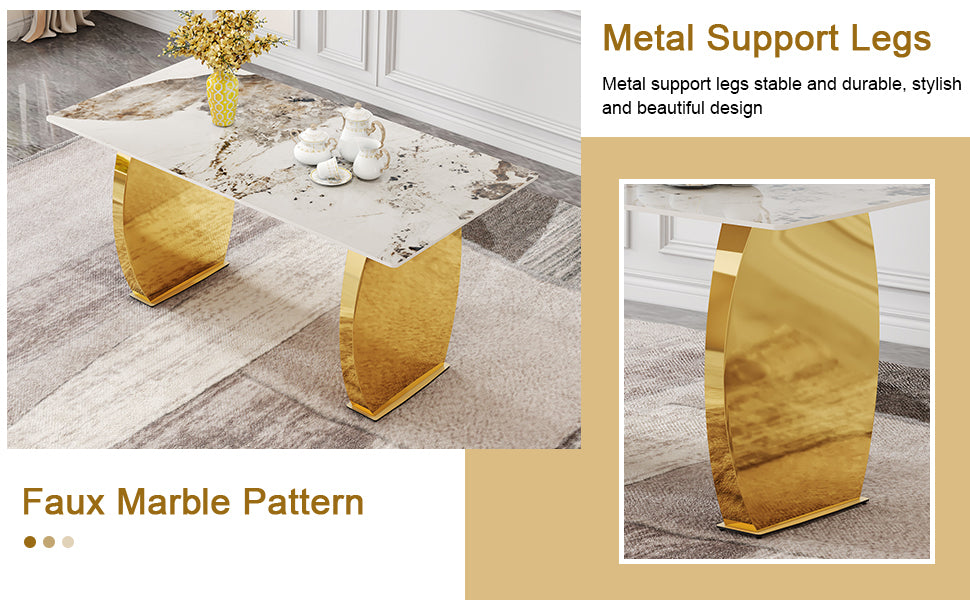 Table And Chair Set, Rock Plate Table Top, Gold Metal Table Legs, Stable And Beautiful, Suitable For Most Home Styles. Modern Simple Dining Table, Comfortable Seating. Grey Gold Seats 4 Sintered Stone