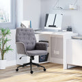 Homcom Linen Home Office Chair, Tufted Height Adjustable Computer Desk Chair With Swivel Wheels And Padded Armrests, Dark Gray Dark Gray Polyester