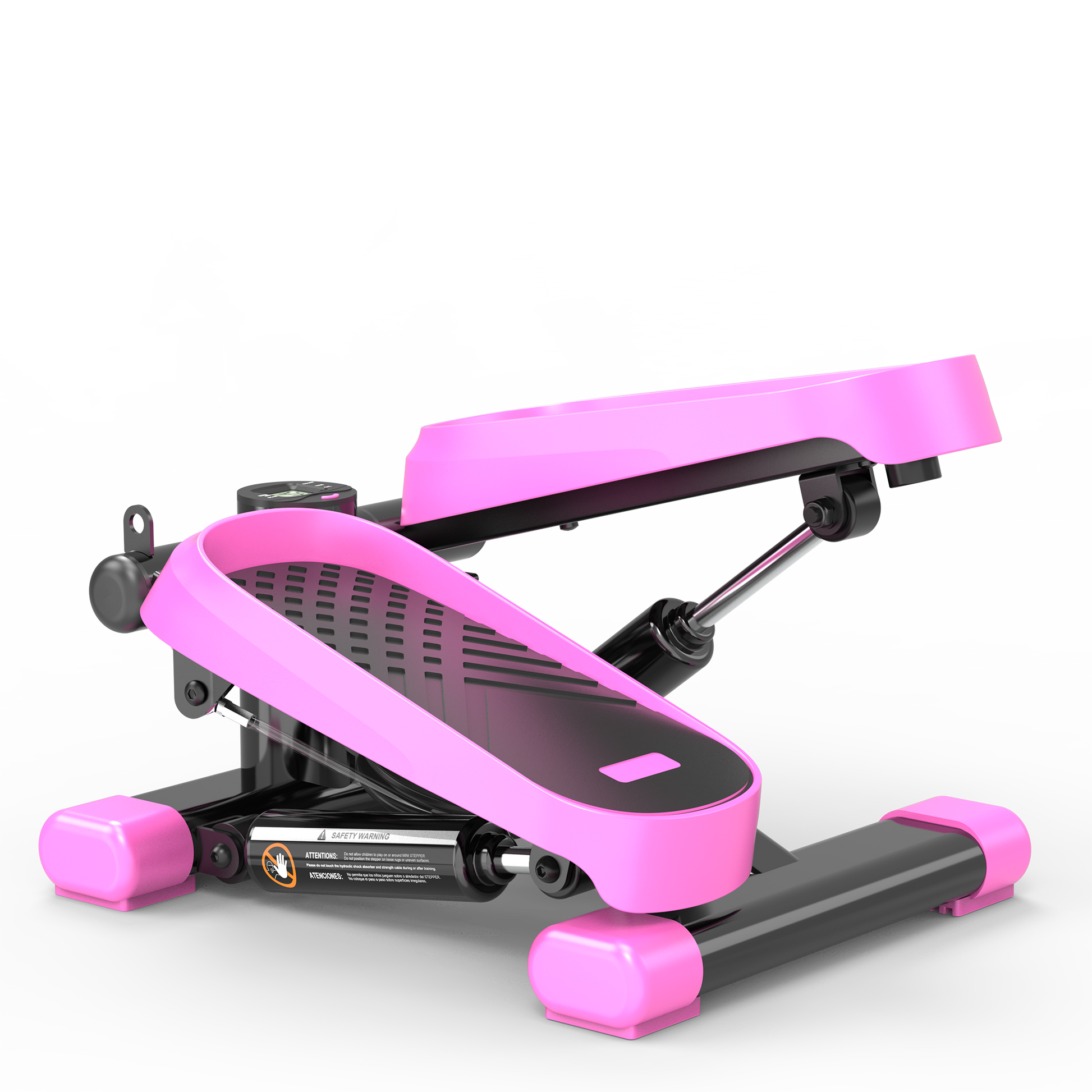 Home Office Exercise 330Lbs Capacity Mini Stepper With Resistance Bands And Lcd Monitor Pink Black Steel