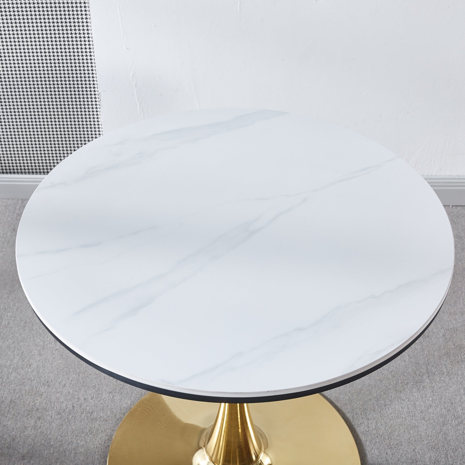 31.5"Golden And White Tulip Table Mid Century Dining Table For 2 4 People With Round Mdf Table Top, Pedestal Dining Table, End Table Leisure Coffee Table,Ceramic And Mdf Top Golden Mdf