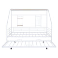 Full Size Metal House Bed With Trundle, White Full White Metal