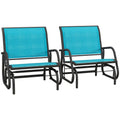 Outsunny Porch Glider Set Of 2, Metal Frame Swing Glider Chairs Withmesh Fabric, Curved Armrests And Steel Frame For Garden, Poolside, Backyard, Balcony, Blue Blue Steel