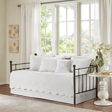 6 Piece Reversible Soped Edge Daybed Cover Set White Daybed White Polyester