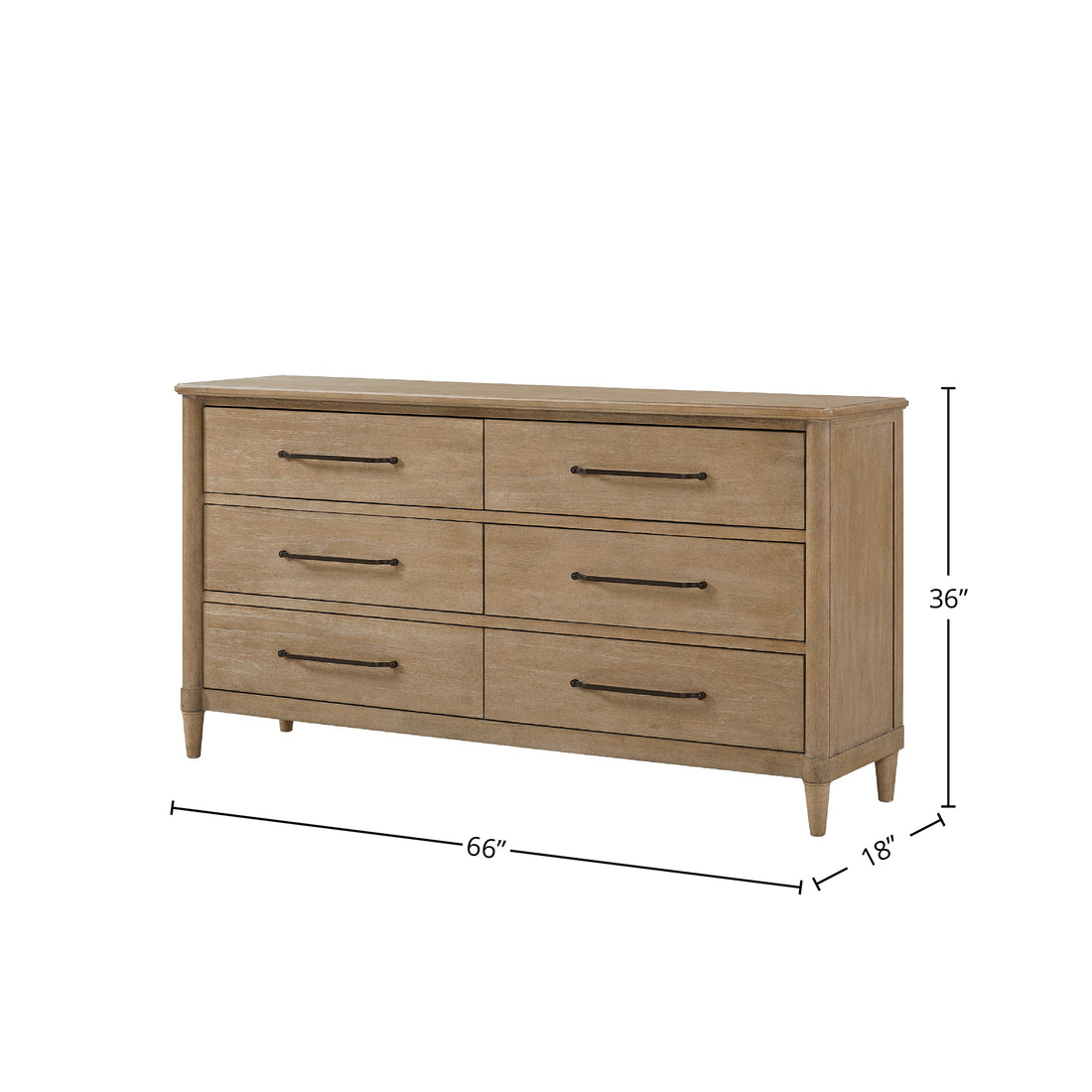 Casual 6 Drawer Dresser Sand Finish Sand Solid Wood Mdf