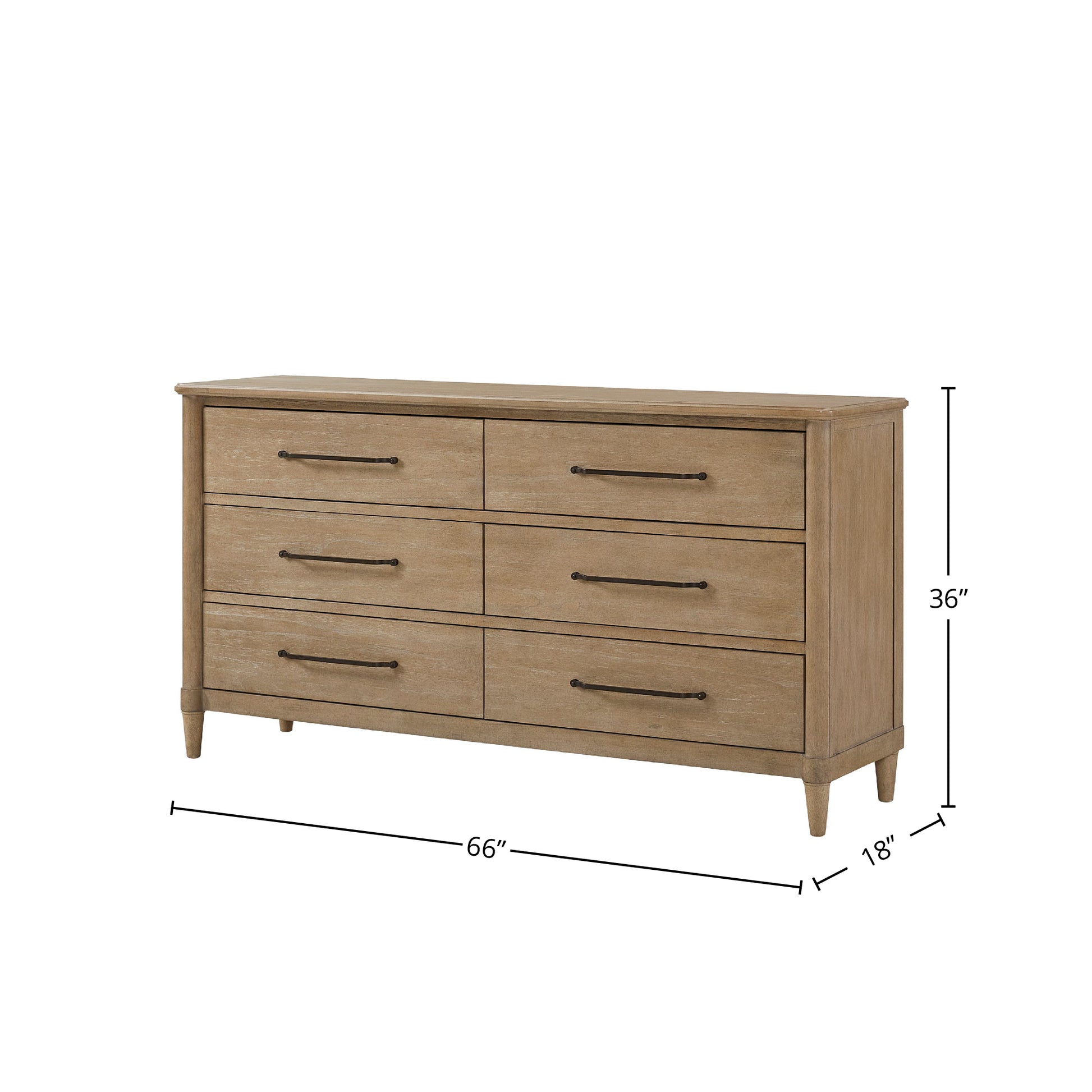 Casual 6 Drawer Dresser Sand Finish Sand Solid Wood Mdf